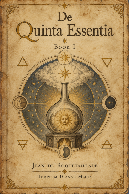 De Quinta Essentia Book I by Jean de Roquetaillade and Templum Dianae Media — parchment alchemy ebook cover