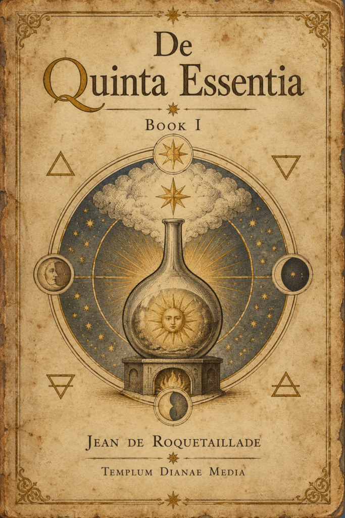 De Quinta Essentia Book I by Jean de Roquetaillade and Templum Dianae Media — parchment alchemy ebook cover