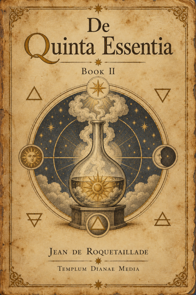 De Quinta Essentia Book II by Jean de Roquetaillade and Templum Dianae Media — parchment alchemy ebook cover